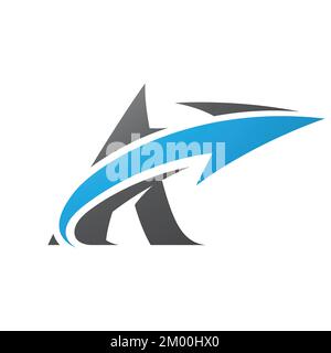 Illustration of Bold Curvy Black Letter A with a Blue Arrow isolated on a White Background Stock Vector