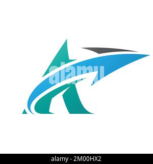 Illustration of Bold Curvy Green Letter A with a Blue Arrow isolated on a White Background Stock Vector