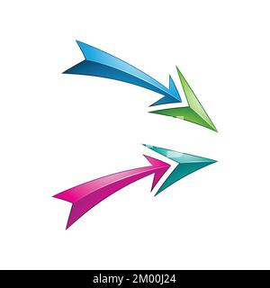 Illustration of Side Facing Blue and Magenta Arrows isolated on a White Background Stock Vector