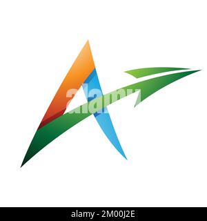 Illustration of Spiky Shaded Letter A with a Diagonal Arrow in Blue Orange and Green Colors isolated on a White Background Stock Vector