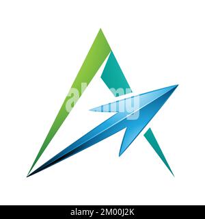Illustration of Spiky Triangular Green Letter A with a Blue Arrow isolated on a White Background Stock Vector