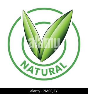Organic Round Icon with Shaded Green Leaves isolated on a White ...