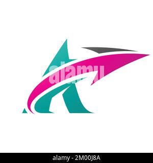 Illustration of Bold Curvy Green Letter A with a Magenta Arrow isolated on a White Background Stock Vector