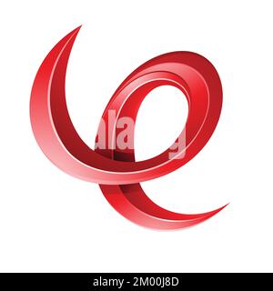 Swirly Glossy Embossed Letter E in Red isolated on a White Background Stock Vector