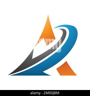 Illustration of Curved Orange Triangle with a Blue and Black Arrow isolated on a White Background Stock Vector