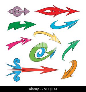 Illustration of Various Shaped Curvy Colorful Arrows isolated on a White Background Stock Vector