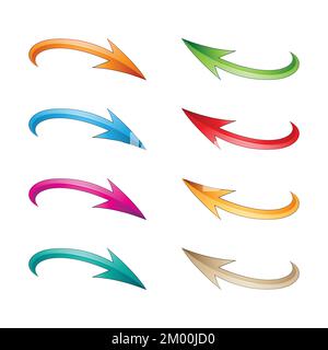 Illustration of Colorful Glossy Curvy Arrows isolated on a White Background Stock Vector