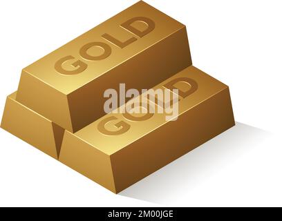 3 Gold Bars with Darker Embossed Text isolated on a White Background Stock Vector