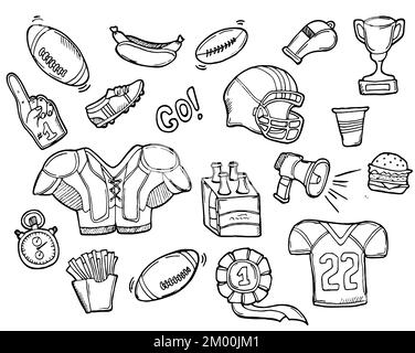 Doodle Fast Food Icons in vector. Chips and hotdog sketch Stock Vector