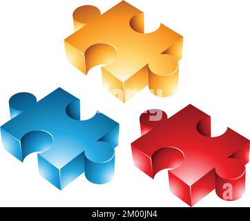 Red Blue and Yellow Jigsaw Pieces on a White Background Stock Vector