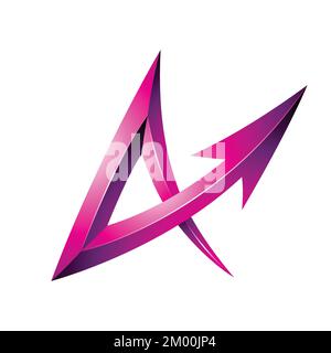 Illustration of Embossed Magenta Arrow Shaped Letter A isolated on a White Background Stock Vector