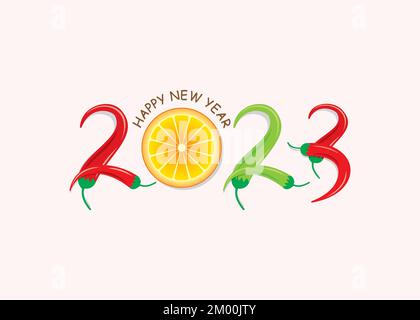 Happy New Year 2023 food greeting card and poster design Stock Vector