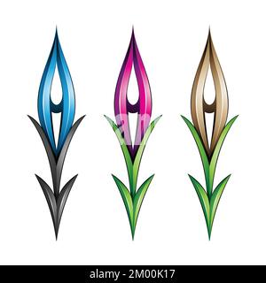 Plant-like Glossy Spiky Down Facing Arrows Stock Vector