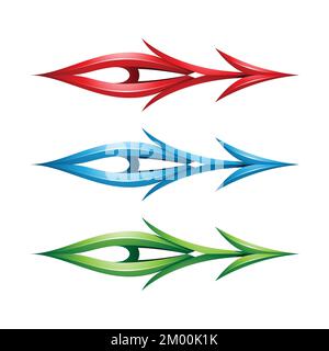 Illustration of Plant-like Spiky Arrow Shapes in Red Blue and Green Colors isolated on a White Background Stock Vector