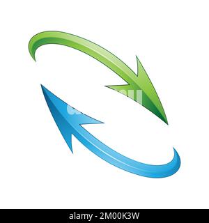Illustration of Refresh or Recycle Arrows in Blue and Green Colors isolated on a White Background Stock Vector