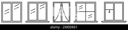apartment white window frames set isolated vector flat illustration ...