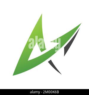 Illustration of Spiky Arrow Shaped Letter A in Green and Black Colors isolated on a White Background Stock Vector