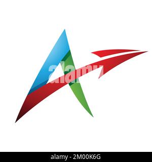 Illustration of Spiky Shaded Letter A with a Diagonal Arrow in Green Blue and Red Colors isolated on a White Background Stock Vector