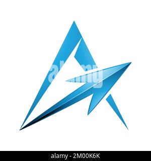 Illustration of Spiky Triangular Letter A with a Blue Arrow isolated on a White Background Stock Vector