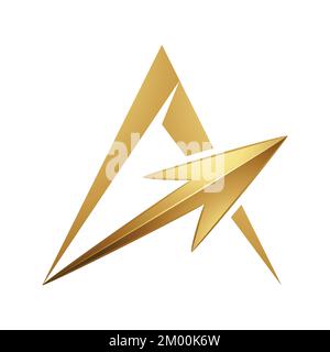Illustration of Spiky Triangular Letter A with a Golden Arrow isolated on a White Background Stock Vector