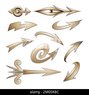 Illustration of Various Shaped Curvy Beige Arrows isolated on a White Background Stock Vector