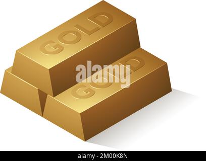 3 Gold Bars with Embossed Text isolated on a White Background Stock Vector