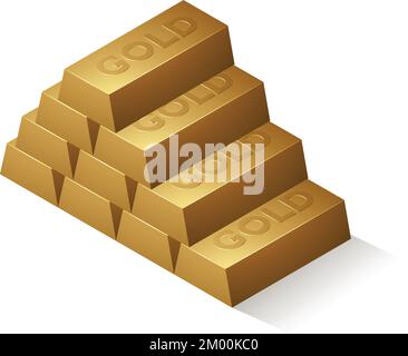 10 Gold Bars with Embossed Text isolated on a White Background Stock Vector