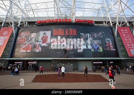 Frontage of Old Trafford ahead of The FA Women's Super League match Manchester United Women vs Aston Villa Women at Old Trafford, Manchester, United Kingdom, 3rd December 2022  (Photo by Conor Molloy/News Images) Stock Photo
