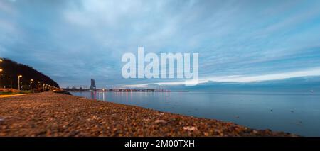 seaside boulevard in Gdynia view of the sea towers Stock Photo