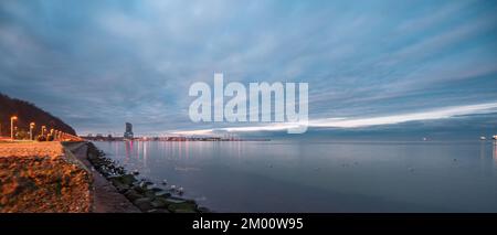 seaside boulevard in Gdynia view of the sea towers Stock Photo