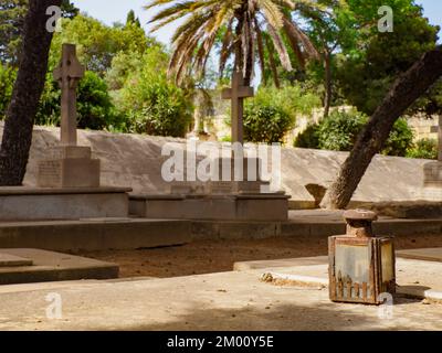 Floriana, Malta - May, 2021: Military Cemetery Pieta (Pietà) located just outside Valletta . The tranquil cemetery is well worth a visit to pay respec Stock Photo