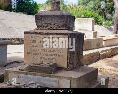 Floriana, Malta - May, 2021: Military Cemetery Pieta (Pietà) located just outside Valletta . The tranquil cemetery is well worth a visit to pay respec Stock Photo