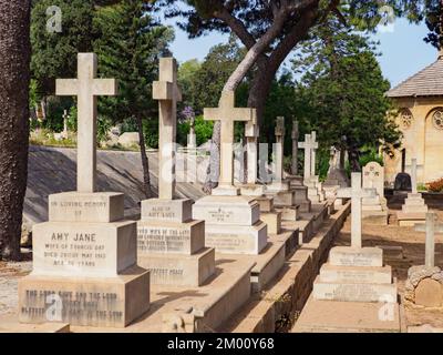 Floriana, Malta - May, 2021: Military Cemetery Pieta (Pietà) located just outside Valletta . The tranquil cemetery is well worth a visit to pay respec Stock Photo