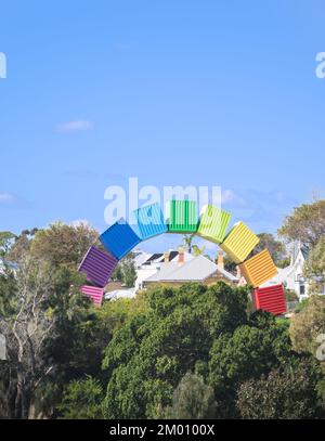 Fremantle, WA, Australia - Rainbow arch shipping container sculpture by Marcus Canning Stock Photo