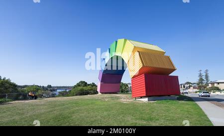 Fremantle, WA, Australia - Rainbow arch shipping container sculpture by Marcus Canning Stock Photo