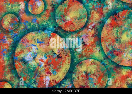 Abstract oil painted texture with circles and green and orange warm colors Stock Photo