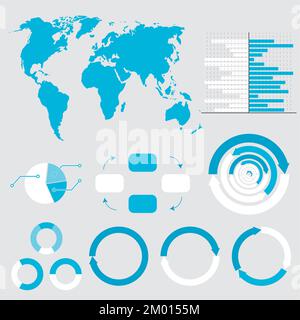 Dashboard with world map statistic chart and graphic. Vector illustration. Globe infographic data, world map, report graphic illustration, computer pe Stock Vector