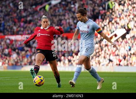 Manchester United's Alessia Russo (left) and Aston Villa's Rachel Corsie in action during the Barclays Women's Super League match at Old Trafford, Manchester. Picture date: Saturday December 3, 2022. Stock Photo