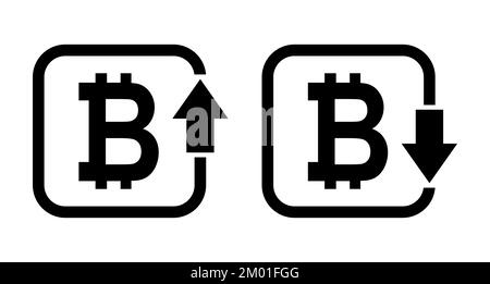 Set of cost symbol bitcoin increase and decrease icon. Money vector symbol isolated on background . Stock Vector