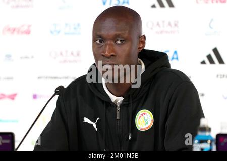 Senegal's Alfred Gomis during a press conference at the Main Media Centre in Doha, Qatar. Picture date: Saturday December 3, 2022. Stock Photo