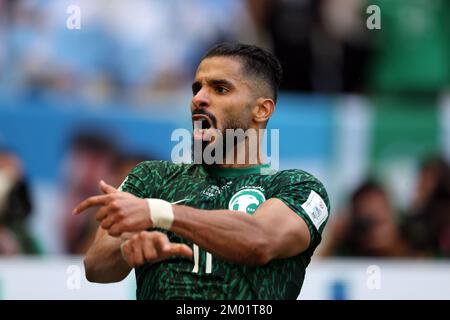 LUSAIL CITY, QATAR - NOVEMBER 22: Saleh Al-Shehri of Saudi Arabia celebrates after scoring their team's first goal  during the FIFA World Cup Qatar 2022 Group C match between Argentina and Saudi Arabia at Lusail Stadium on November 22, 2022 in Lusail City, Qatar. (Photo by Amin Jamali/ATPImages) (JAMALI Amin / ATP / SPP) Stock Photo