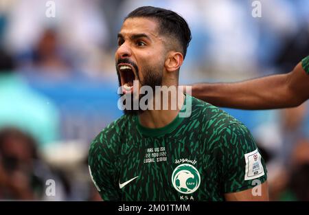 LUSAIL CITY, QATAR - NOVEMBER 22: Saleh Al-Shehri of Saudi Arabia celebrates after scoring their team's first goal  during the FIFA World Cup Qatar 2022 Group C match between Argentina and Saudi Arabia at Lusail Stadium on November 22, 2022 in Lusail City, Qatar. (Photo by Amin Jamali/ATPImages) (JAMALI Amin / ATP / SPP) Stock Photo