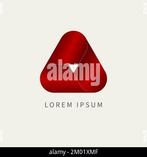 Triangle shape logo, endless red ribbon. Infinity business icon, triangular vector symbol Stock Vector