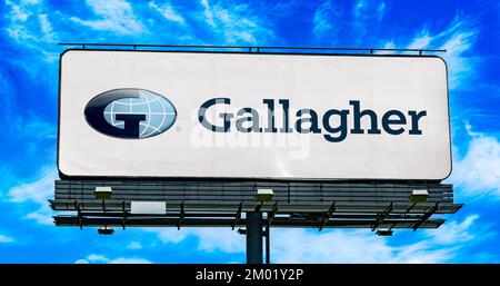 Advertisement billboard displaying logo of Arthur J. Gallagher Stock ...