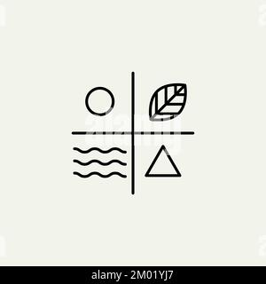 Nature logo, leaf, sun, water, mountain. Hipster icon, natural product concept Stock Vector