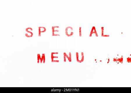 Red color ink rubber stamp in word special menu on white paper background Stock Photo
