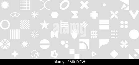 Memphis white and gray background with geometric shapes, seamless pattern Stock Vector