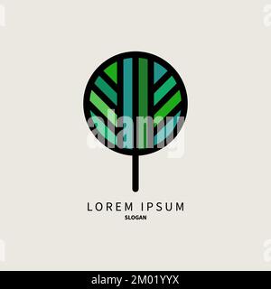 Tree logo, environmental protection icon. Nature symbol, natural product concept, geometric tree in shape of circle Stock Vector