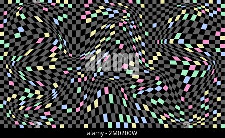 Checkered background with distorted squares. Abstract banner with distortion. Chess pattern. Chessboard surface Stock Vector