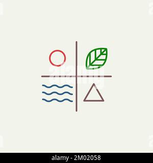 Nature logo, leaf, sun, water, mountain Stock Vector